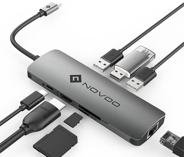 【NOVOO】八合一多功能鋁合金集線器-鋼鐵灰