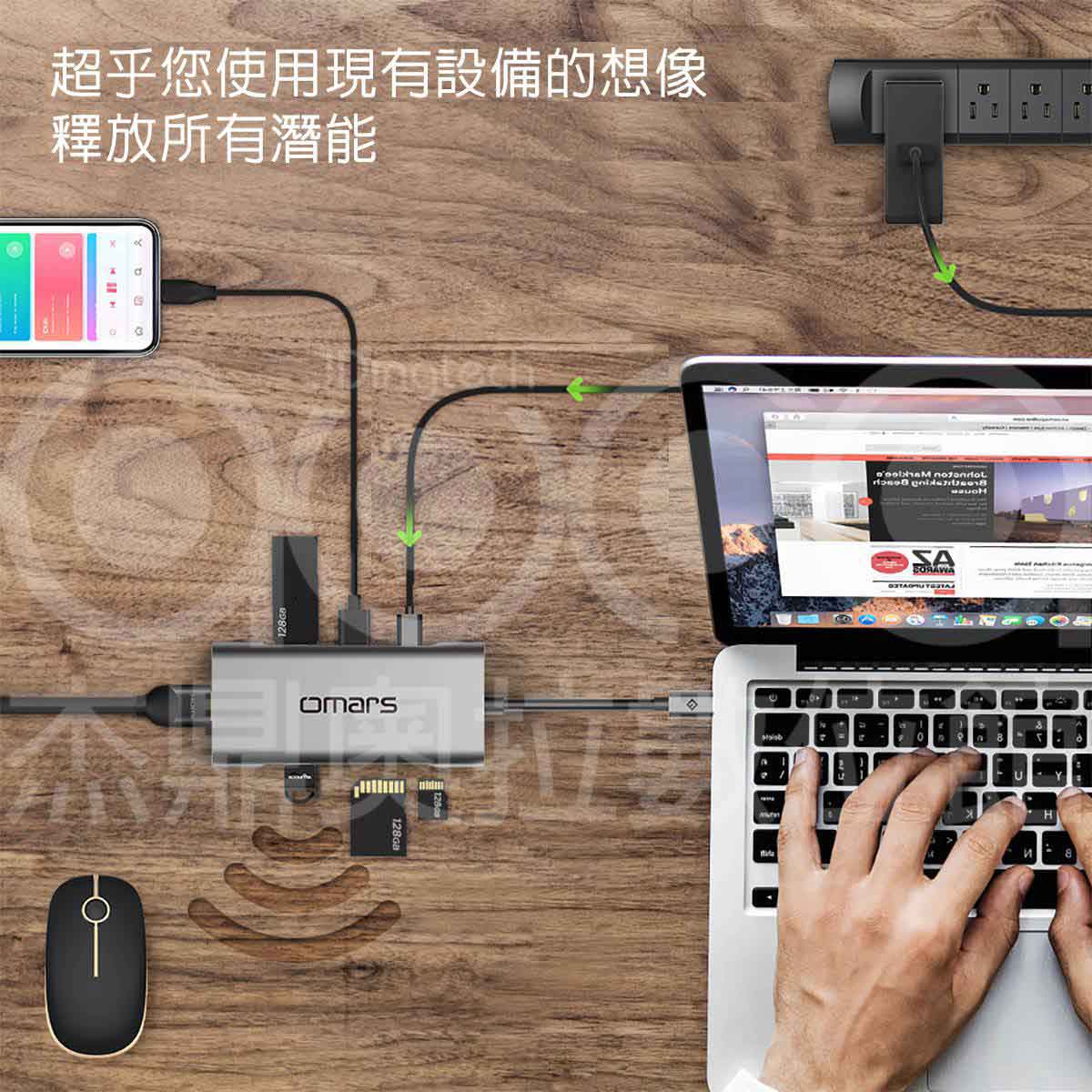 【omars】七合一Type-C 多功能鋁合金集線器:超乎您使用現有設備的想像,釋放所有潛能 【omars】七合一Type-C 多功能鋁合金集線器:鋼鐵灰