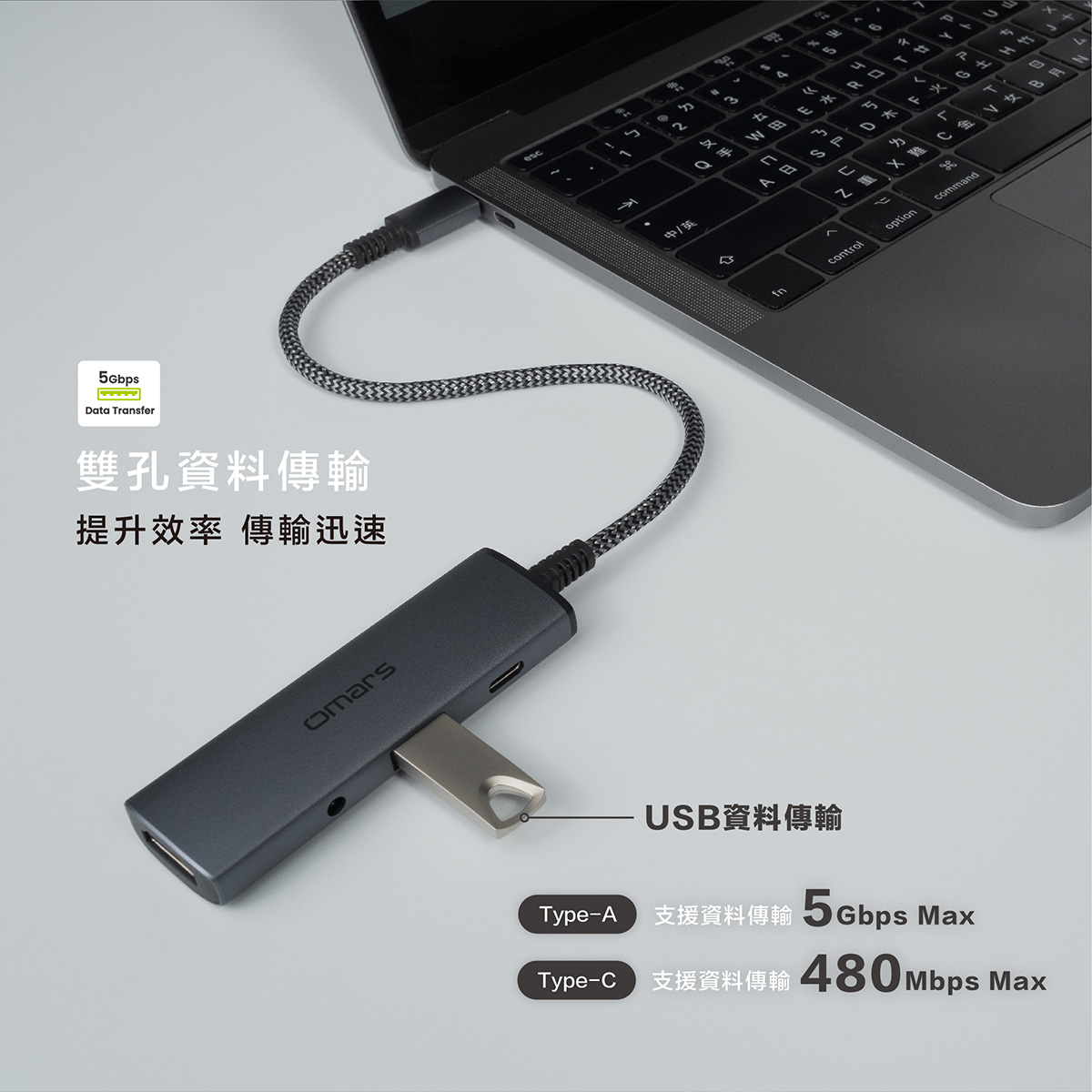 【omars】四合一Type-C HUB多功能集線器:銀河霧灰
