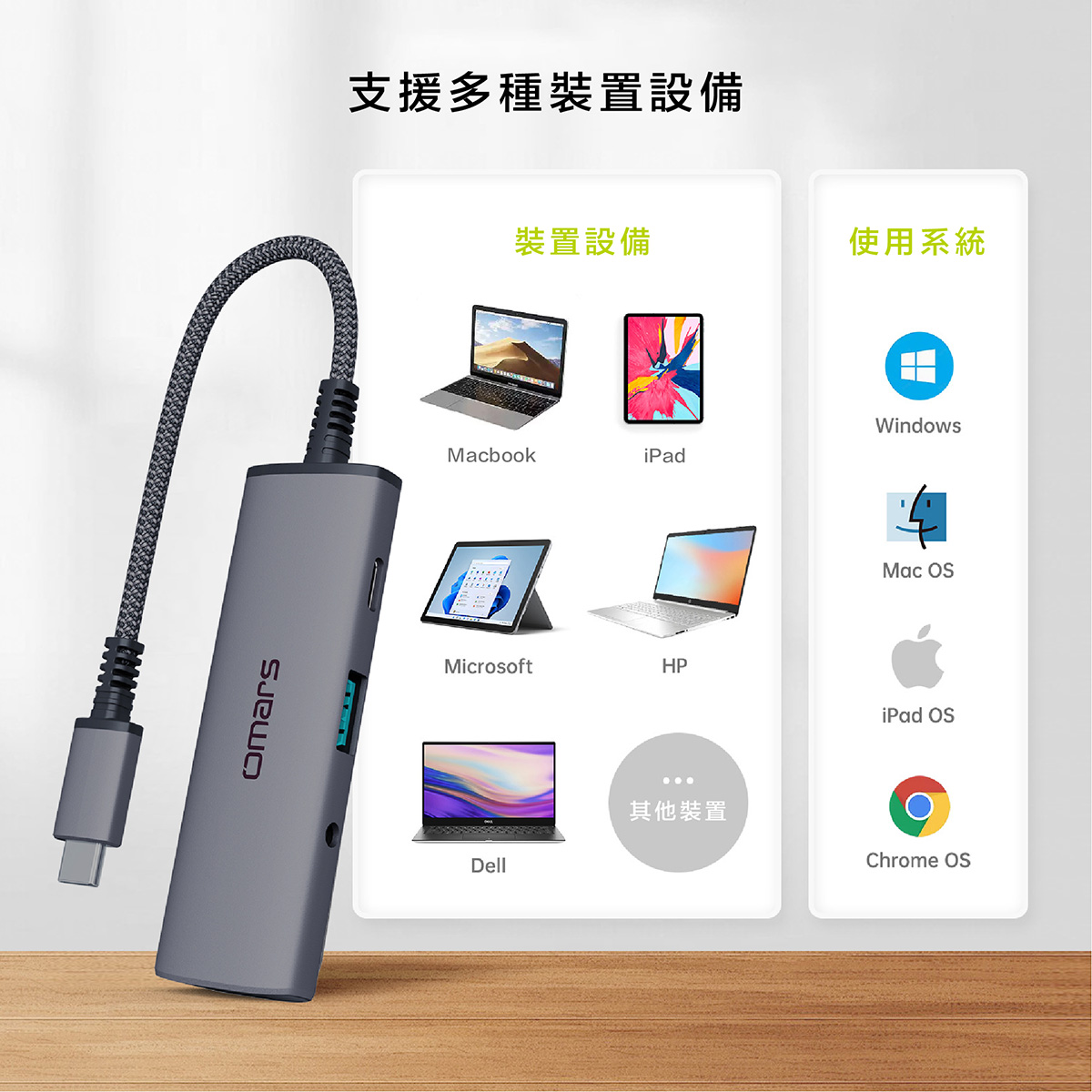【omars】四合一Type-C HUB多功能集線器:銀河霧灰