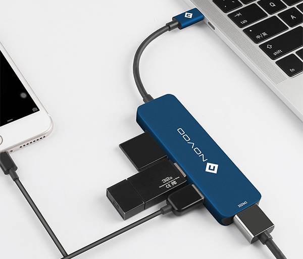 【NOVOO】五合一 Type-C USB 多功能鋁合金集線器-太平洋藍