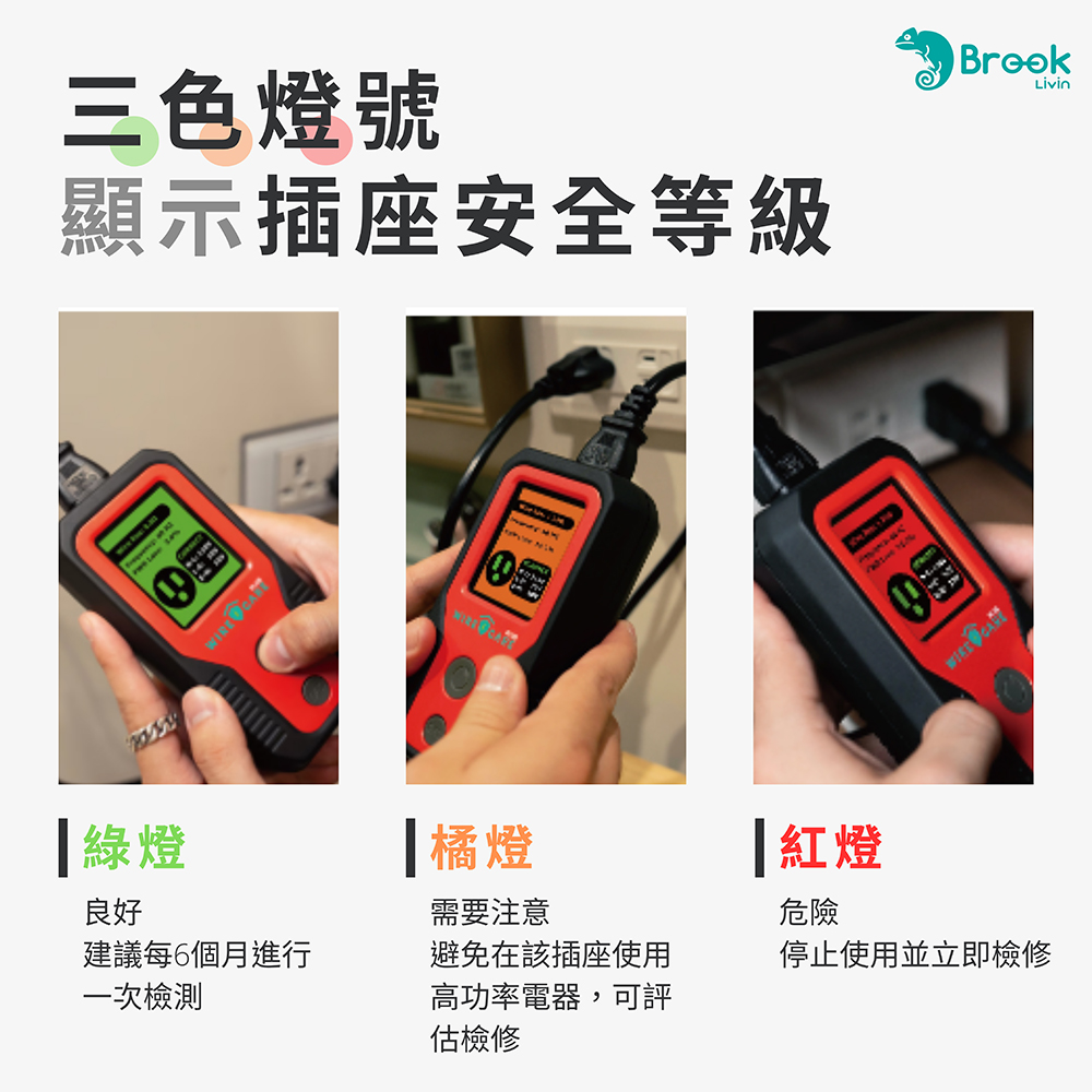 三色燈號 顯示插座安全等級